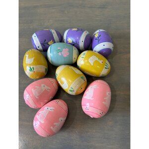 10 Vintage Lillian Vernon Wood Easter Eggs Hand Painted